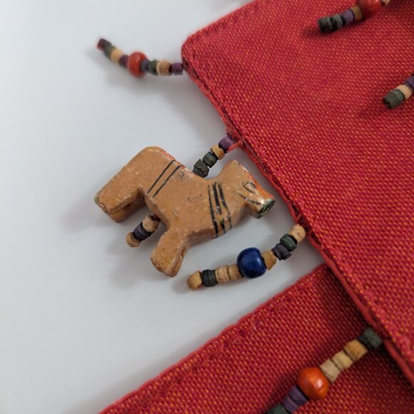 Pier 1 Imports Red Beaded Wood Animal Trimmed Cotton Placemats Set of 4 - Picture 5 of 8